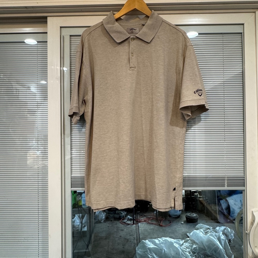 Callaway Golf Sport Mens XXL Tan Beige 100% Combed Cotton Pique Polo Shirt